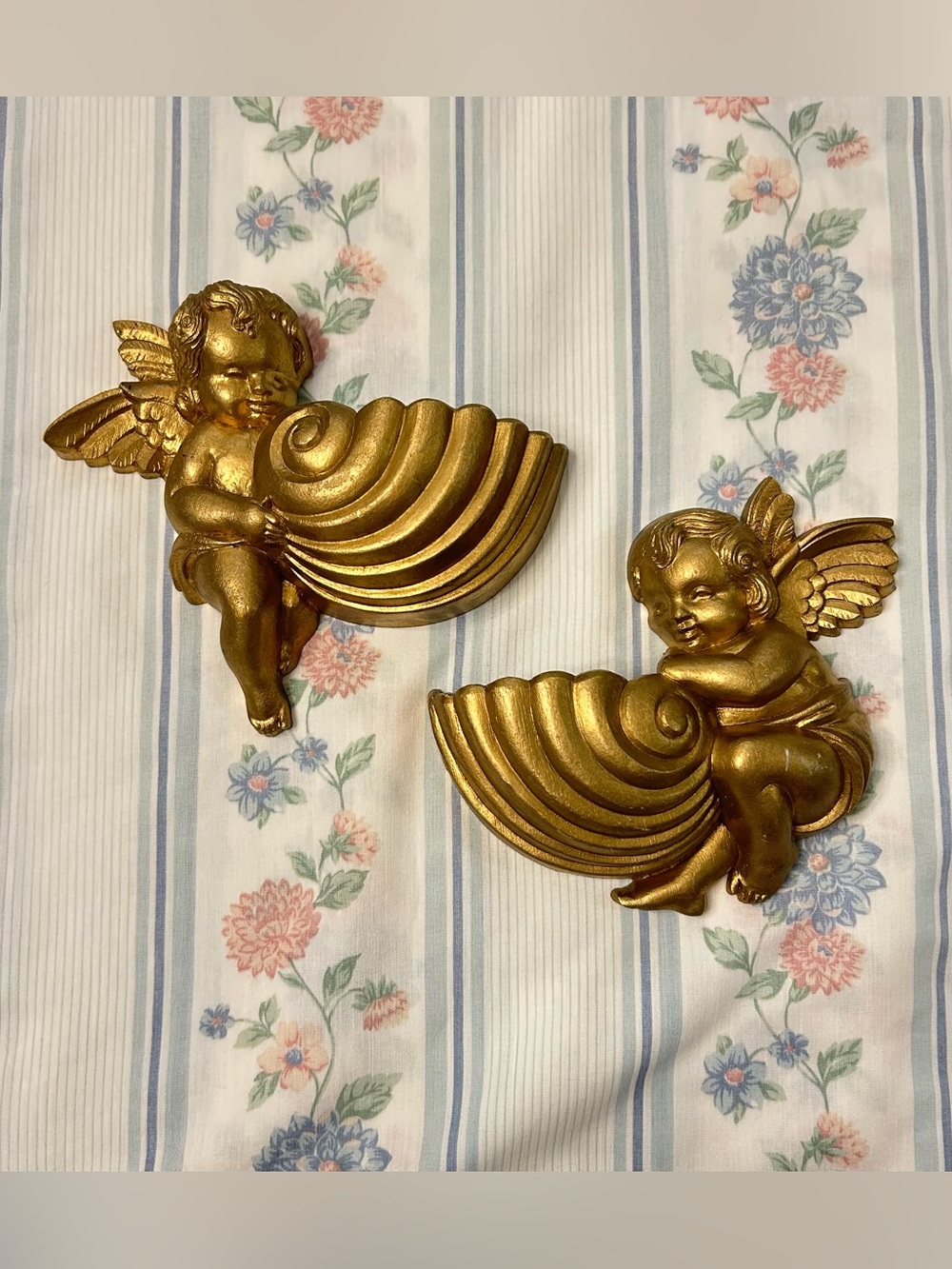 Vintage 80s Burwood Homco Gold Plastic Angel Wall Pockets